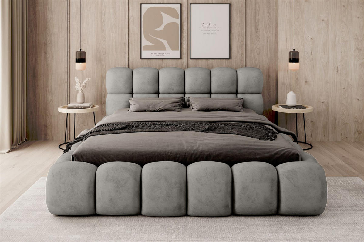 POLSTERBETT Aurelia - Hellgrau, Holzwerkstoff/Textil (160/200cm) - Fun Möbel