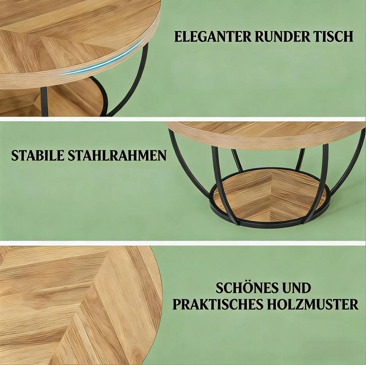 COUCHTISCH 80/80/45 cm Holzfarben aus Holz und Metall mit 2 Ebenen - Eichefarben, Metall (80/80/45cm) - OKWISH