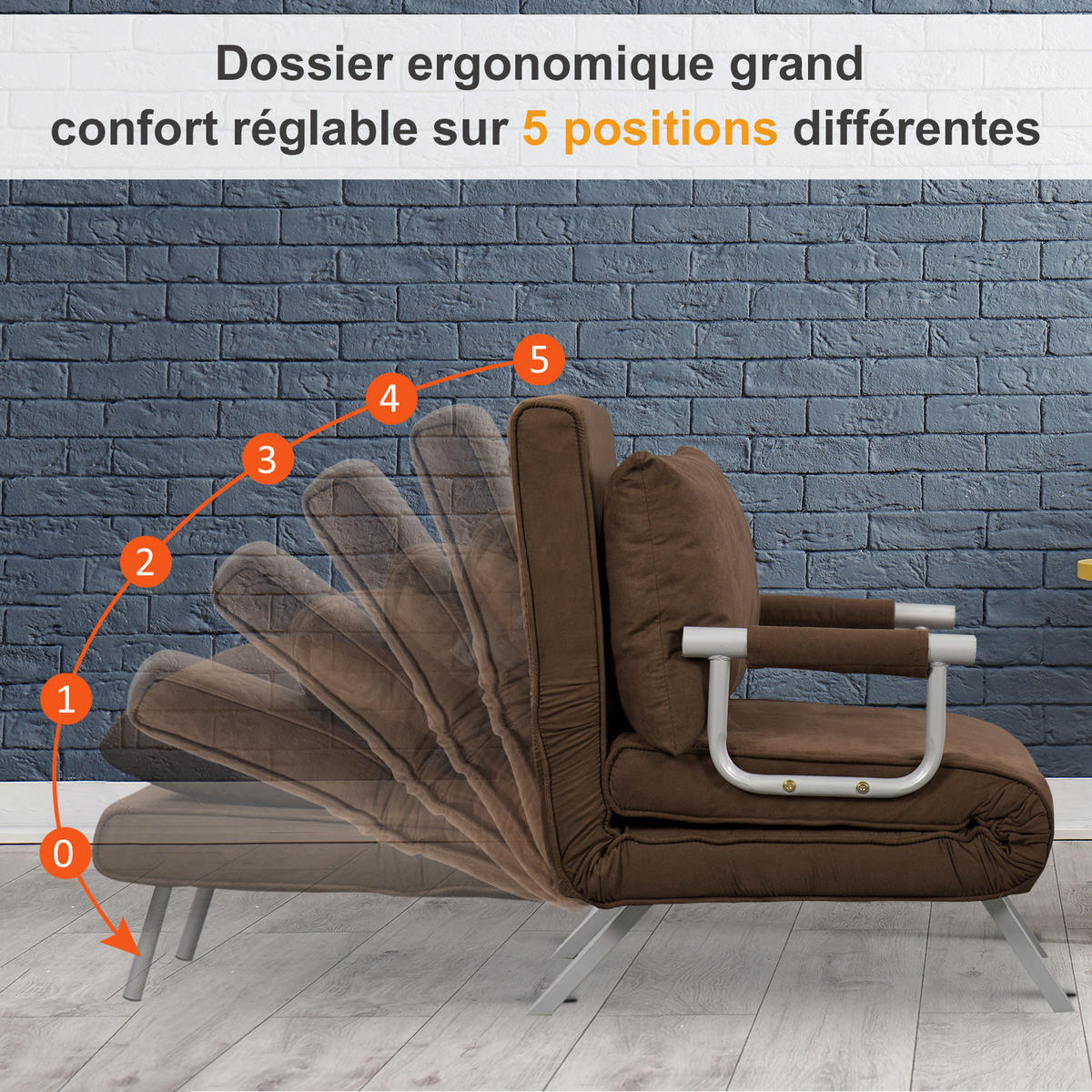SCHLAFSESSEL DE-14538 1-Sitzer mit 5-fach verstellbarer Rückenlehne Braun - Braun, Metall (69/82/65cm) - ComfortXL