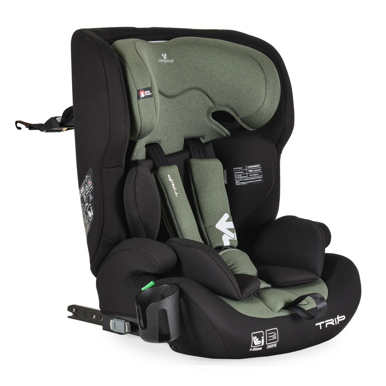 KINDERSITZ Trip i-Size grün (76-150cm) Isofix verstellbare Kopfstütze Gurt - Grün, Textil (40/60/45cm) - Cangaroo