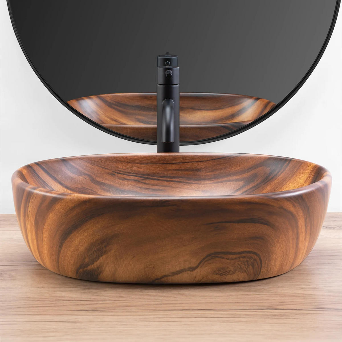 AUFSATZWASCHBECKEN Rea Amelia Wood Matt - Braun, Keramik (34.5/13.5/48cm) - REA