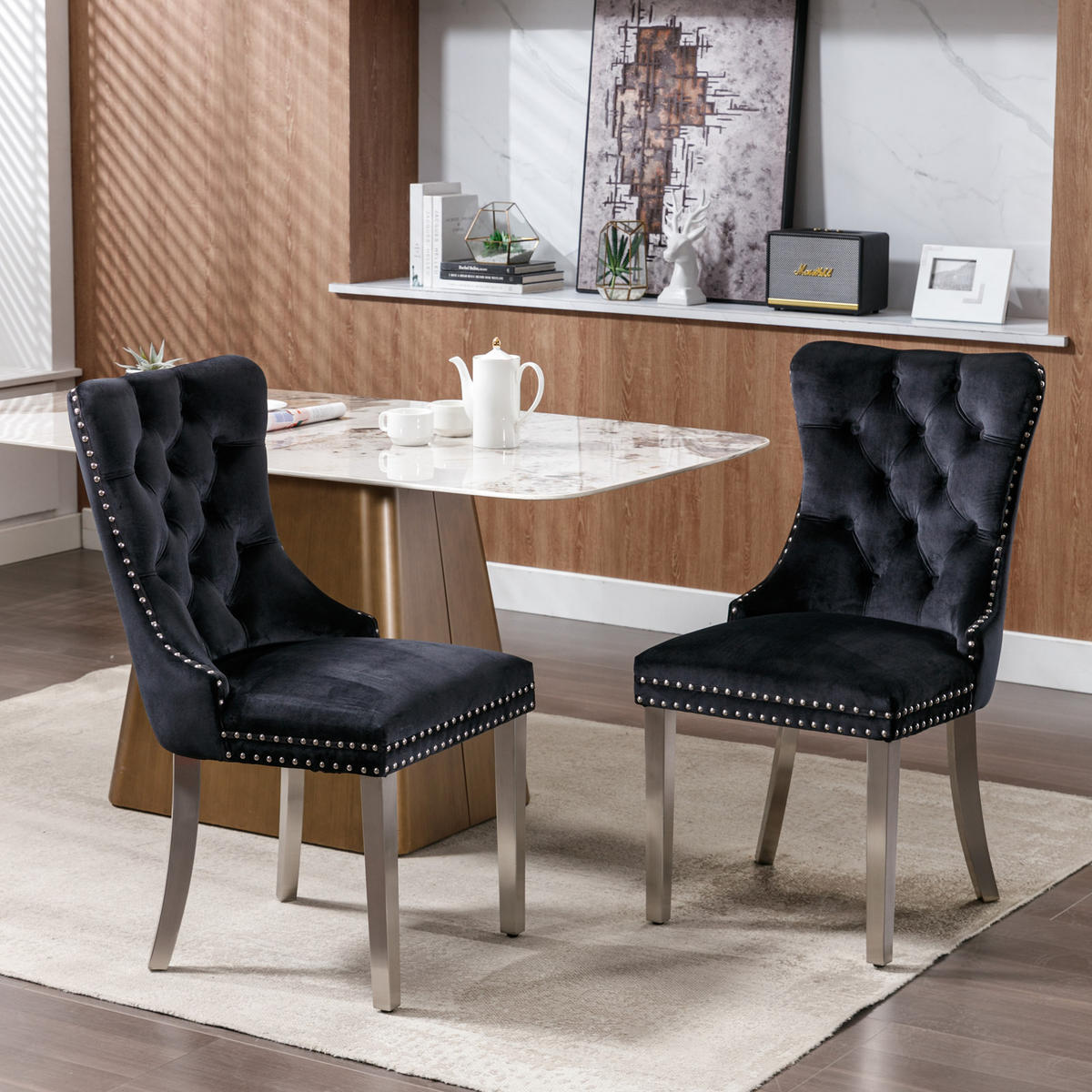 STUHL-SET DE-36289 2 Stück mit verchromten Beinen Schwarz - Schwarz, Holz (50/95/65cm) - ComfortXL