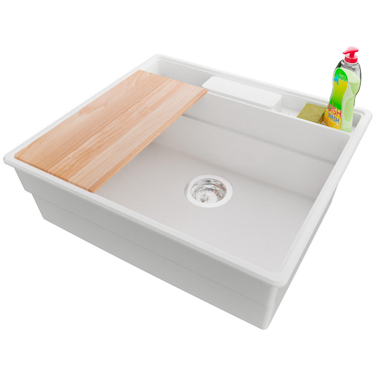 SPÜLBECKEN New York, 2-er set Weiß 58/53 cm 1 Becken + Ablauf-Set + Küchenzubehörset ab 60er Unterschrank - Chromfarben/Beige, Kunststoff (58/20/53cm) - Primagran