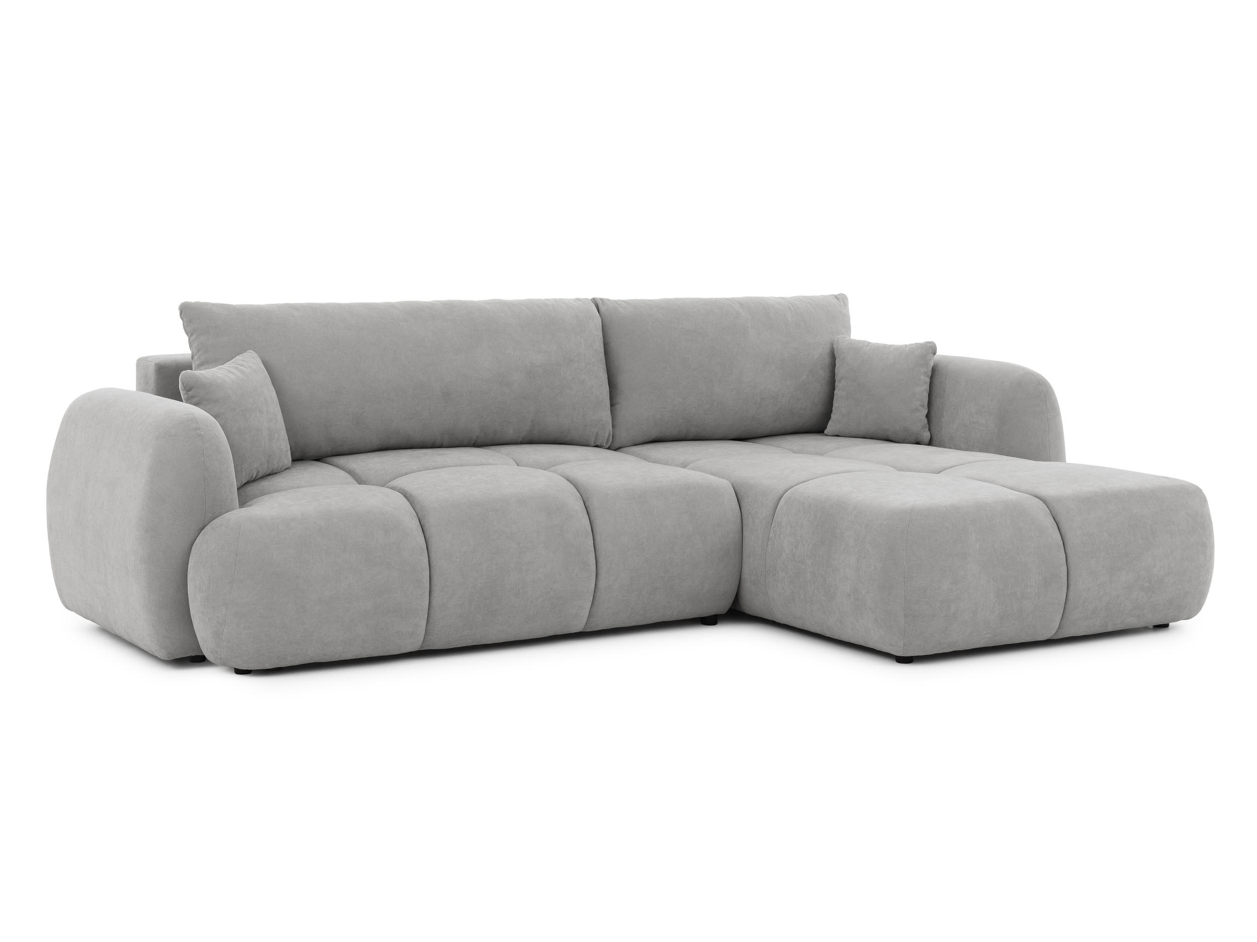 S-Style ROHOVÁ POHOVKA Loretto z přírodní šedé potahové látky s funkcí spaní, úložným prostorem a hlubokým prošíváním v designu Bubble - Otomana vprav