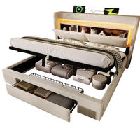 POLSTERBETT mit Stauraum, LED und USB 160x200 cm Leinen Beige inkl. Matratze - Beige, Metall (160/200cm) - Meubliv