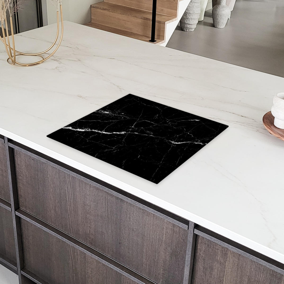 HERDABDECKPLATTE Marmoroptik - Schwarz - Luxus 59x52 cm - Grau, Kunststoff (59/0.2/52cm) - MuchoWow