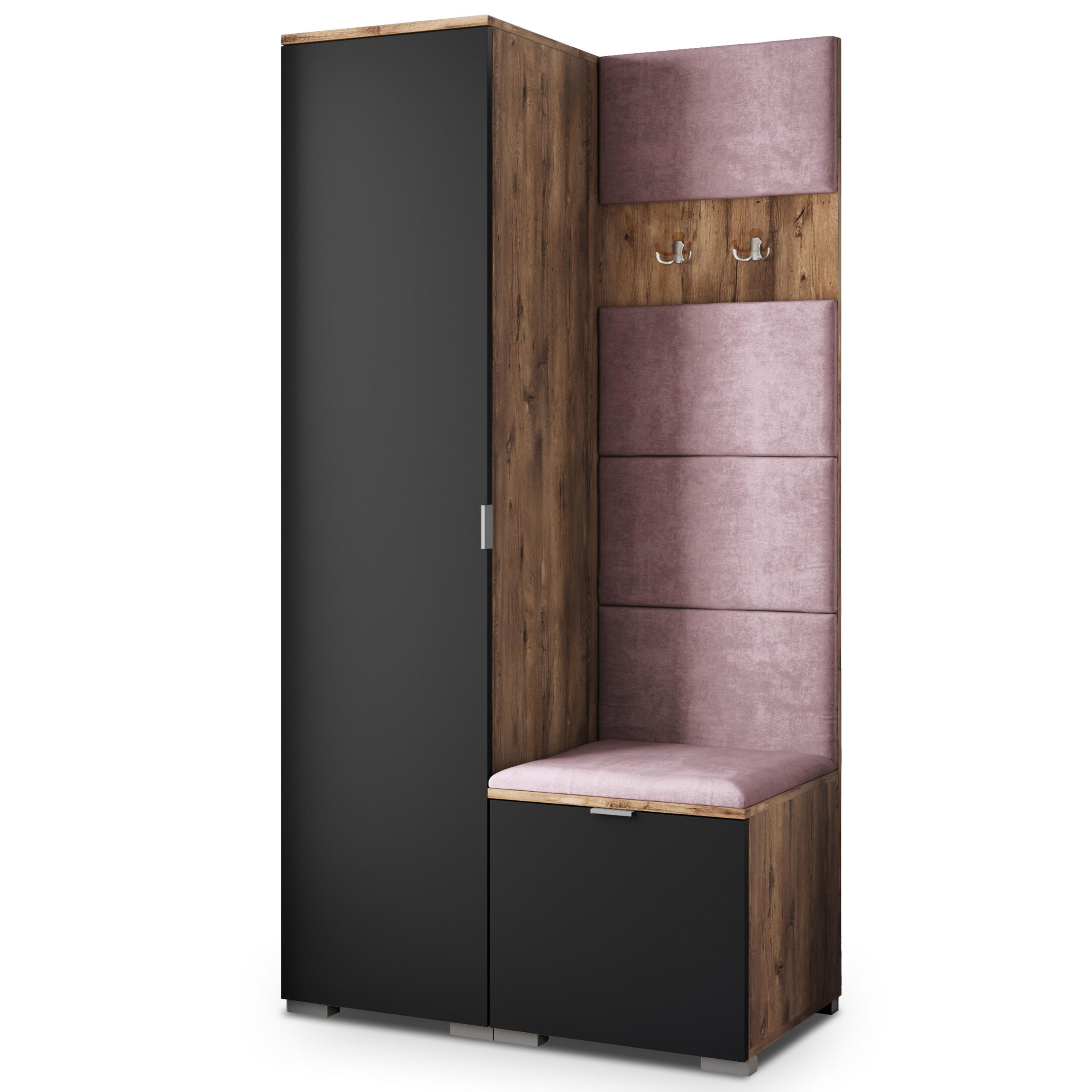 Masseno Garderobenschrank Eiche, Schwarz, Lila 95x181x51 cm