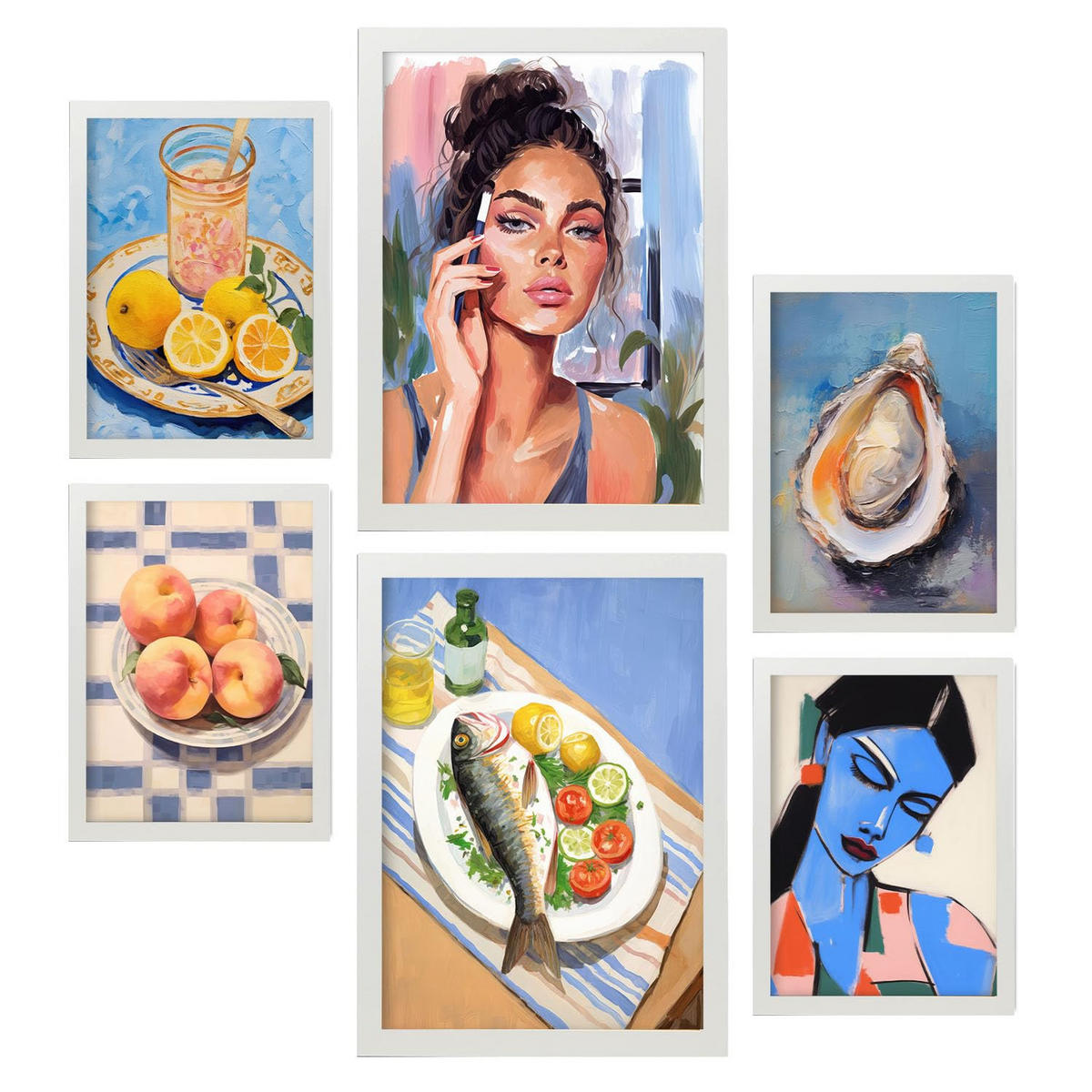 POSTER Set Mit 6 Coole Lebensmittel A3 & A4 Weißer Rahmen - Weiß, Papier (29/3cm) - Nacnic