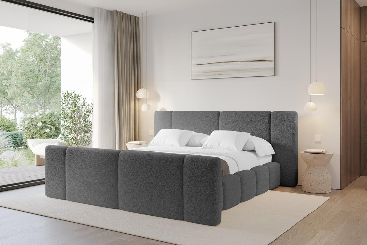 POLSTERBETT mit Bettkasten, Fußteil und Lattenrost, Boxbett ohne Matratze - NILO-Z 160x200 Grau - Grau, Holzwerkstoff/Textil (160/200cm) - ALTDECOR
