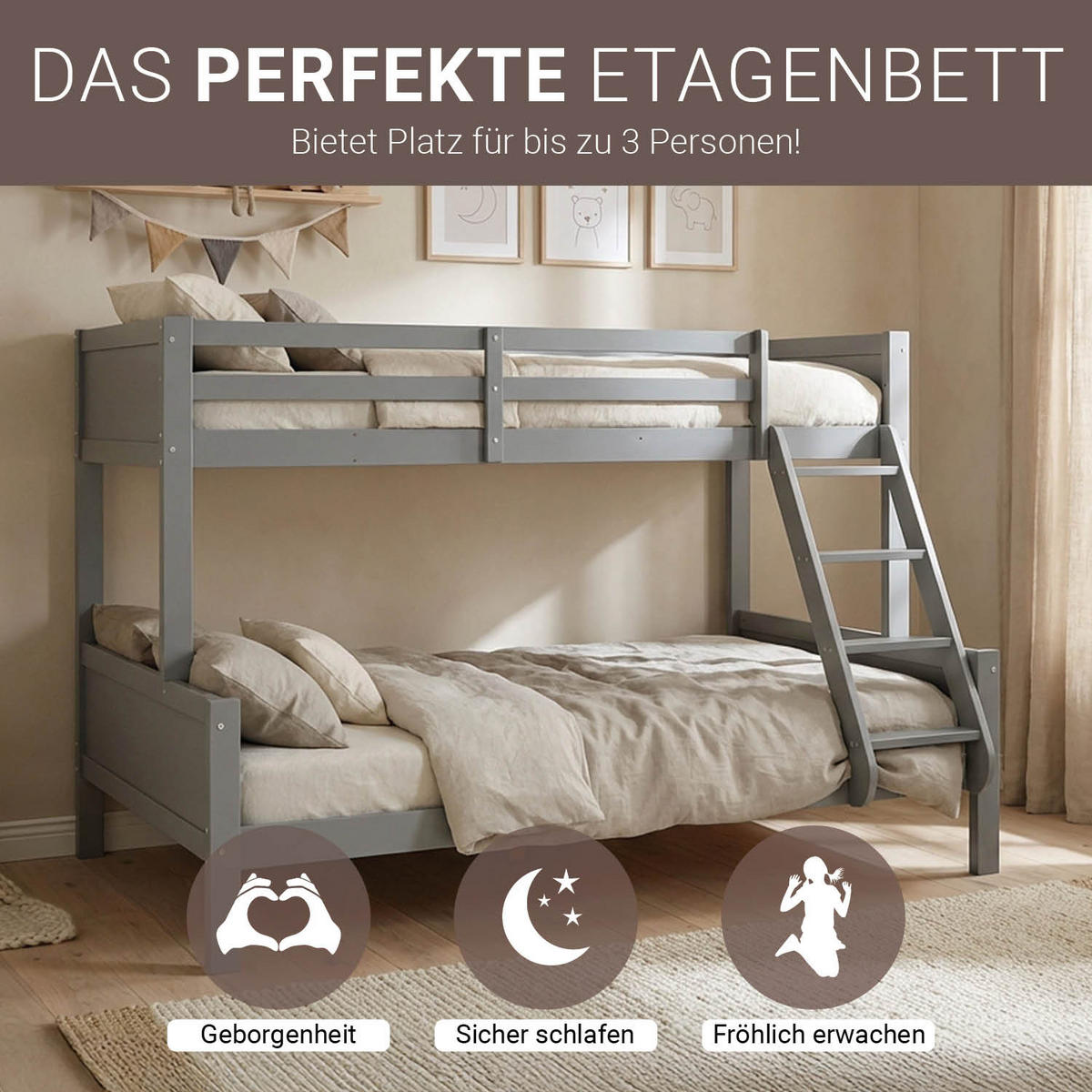 ETAGENBETT 90/200 cm und 140/200 cm Grau - Grau, Holz (140/200cm) - Homestyle4u