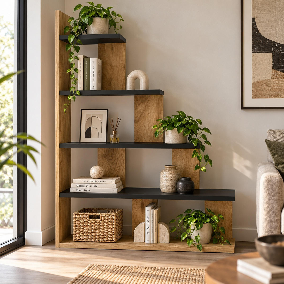 BÜCHERREGAL Echo Oake Schwarz - Dunkelbraun/Schwarz, Holzwerkstoff (90/120/21.8cm) - Decorotika