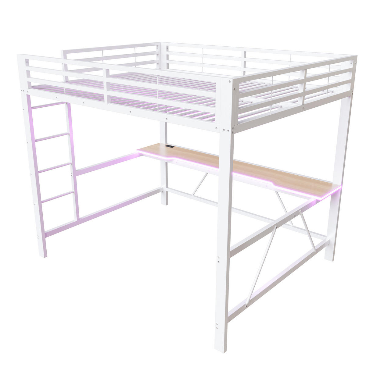 HOCHBETT 160x200 cm in Weiß mit Schreibtisch und LED-Beleuchtung - Weiß, Holzwerkstoff (160/200cm) - IVMEU