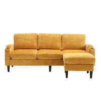 SOFA 4-Sitzer mit Hocker 196,5 x 75 x 77 cm Chenille Gelb - Gelb, Kunststoff (196.5/77/76cm) - Meubliv