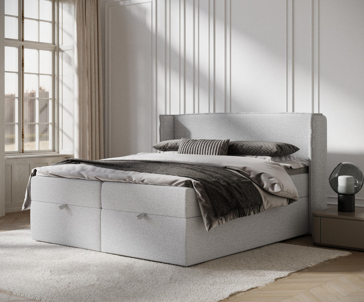 BOXBETT Passion Hellgrau 200/200 cm - Hellgrau/Schwarz, Kunststoff/Textil (200/200cm) - Maison de Reve