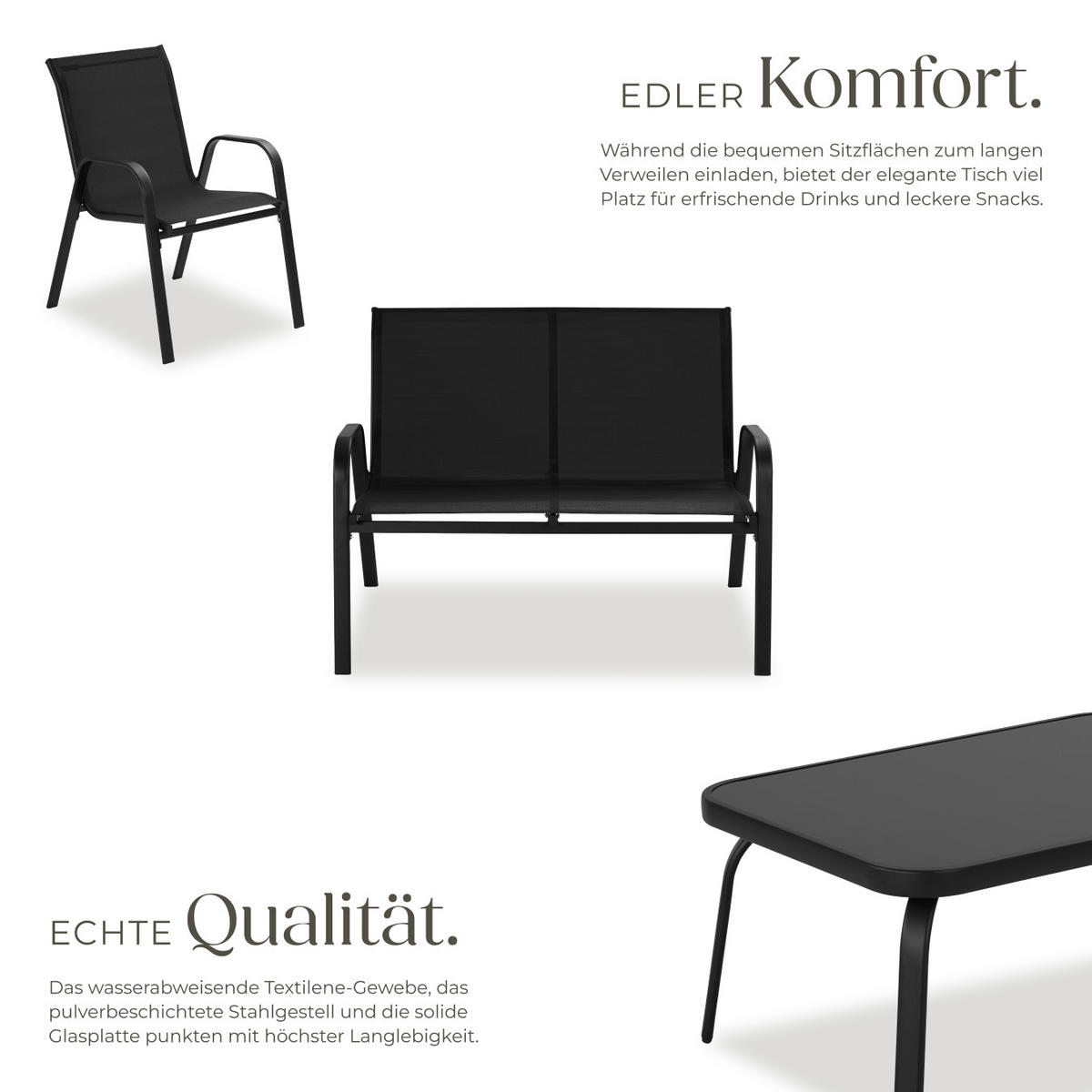 SITZGRUPPE Nora,mit getönter Sicherheitsglasplatte,schwarz - Schwarz, Naturmaterialien/Textil - tectake
