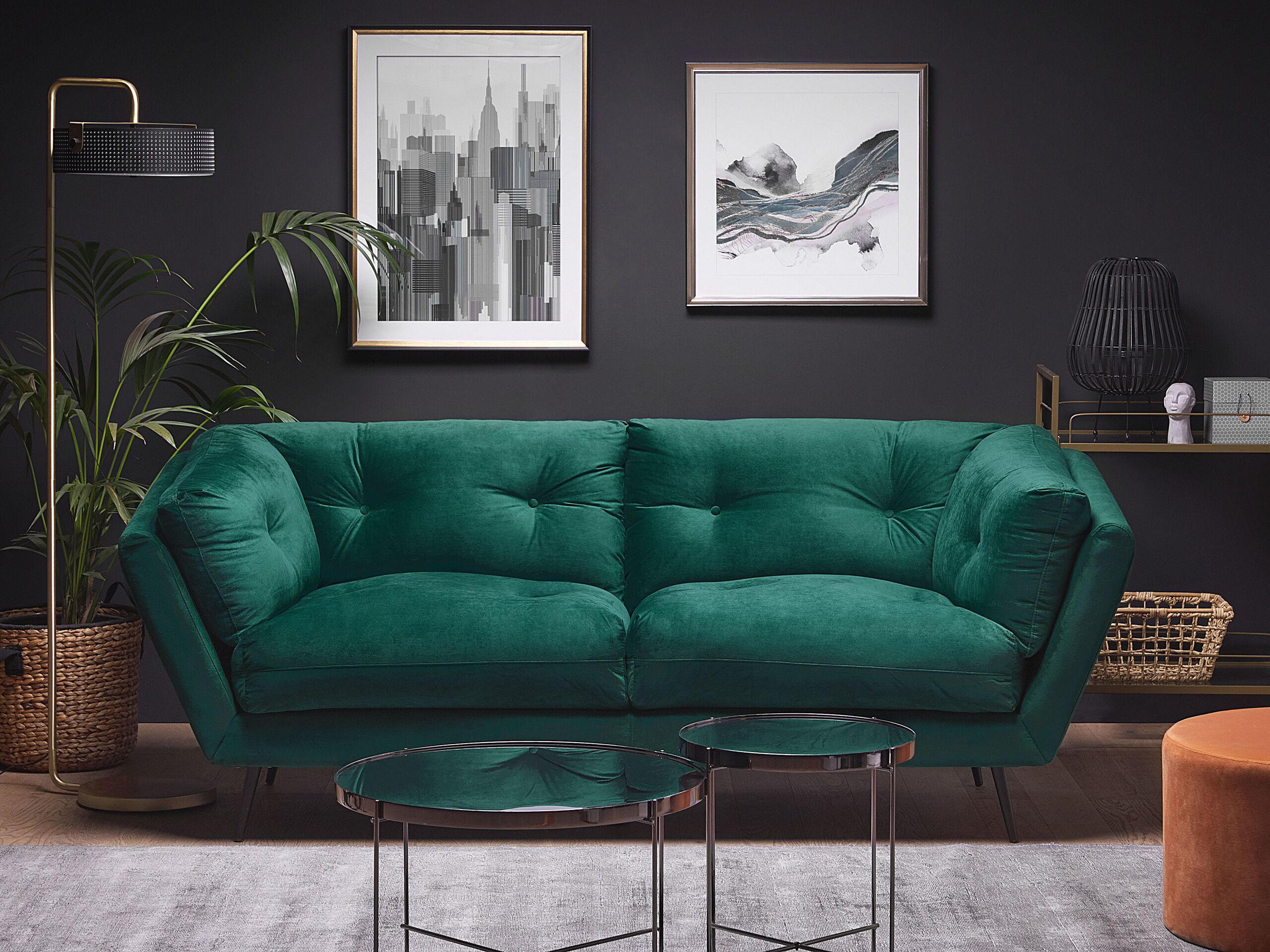 3-SITZER-SOFA Samtstoff Smaragdgrün Lenvik - Hellgrün, Textil (210/75/90cm) - Beliani