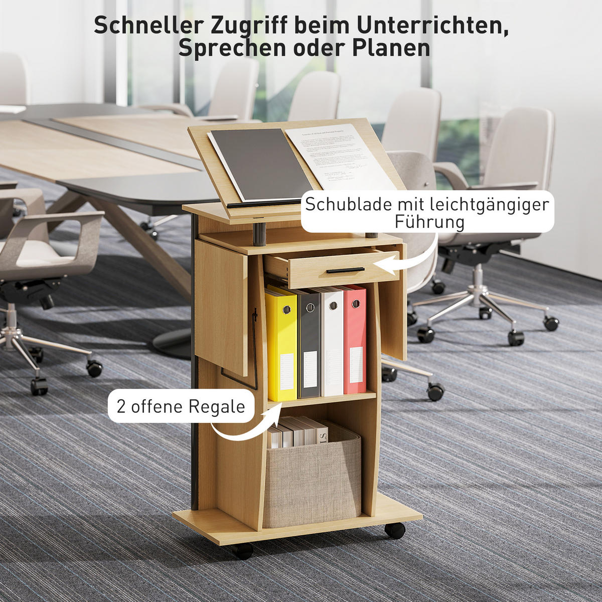 SCHREIBTISCH Eichenoptik rollbar mit klappbaren Seitenplatten und Schublade 126/37/136 cm - Eichefarben, Metall (37/126/136cm) - PANGIVO