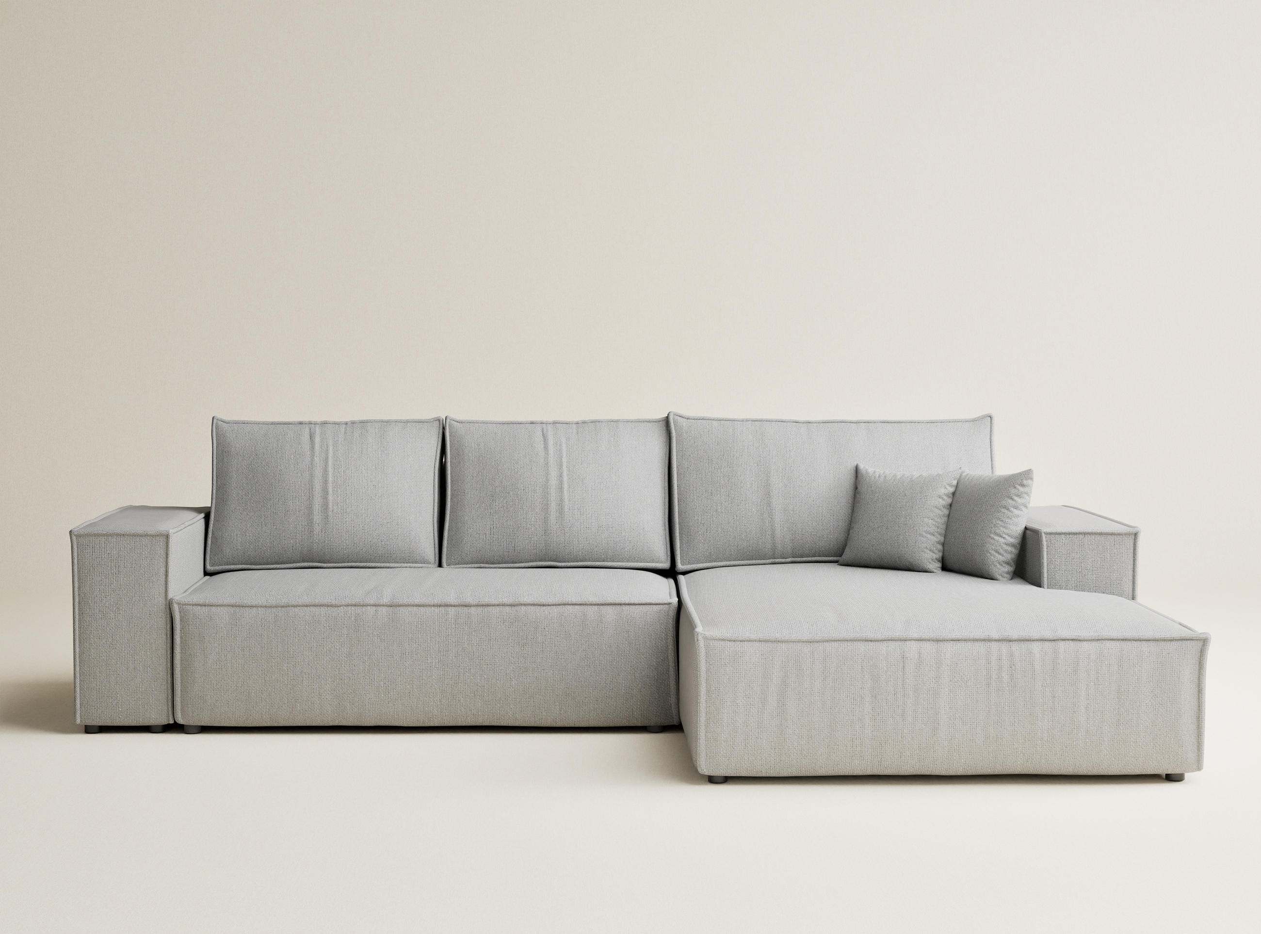 ECKSOFA MIT SCHLAFFUNKTION Maze Hellgrau Webstoff - Hellgrau/Schwarz, Holz/Holzwerkstoff (294/185cm) - Maison de Reve