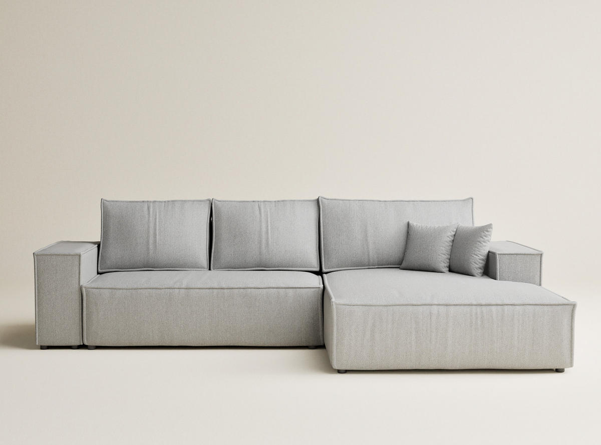 ECKSOFA MIT SCHLAFFUNKTION Maze Hellgrau Webstoff - Hellgrau/Schwarz, Holz/Holzwerkstoff (294/185cm) - Maison de Reve