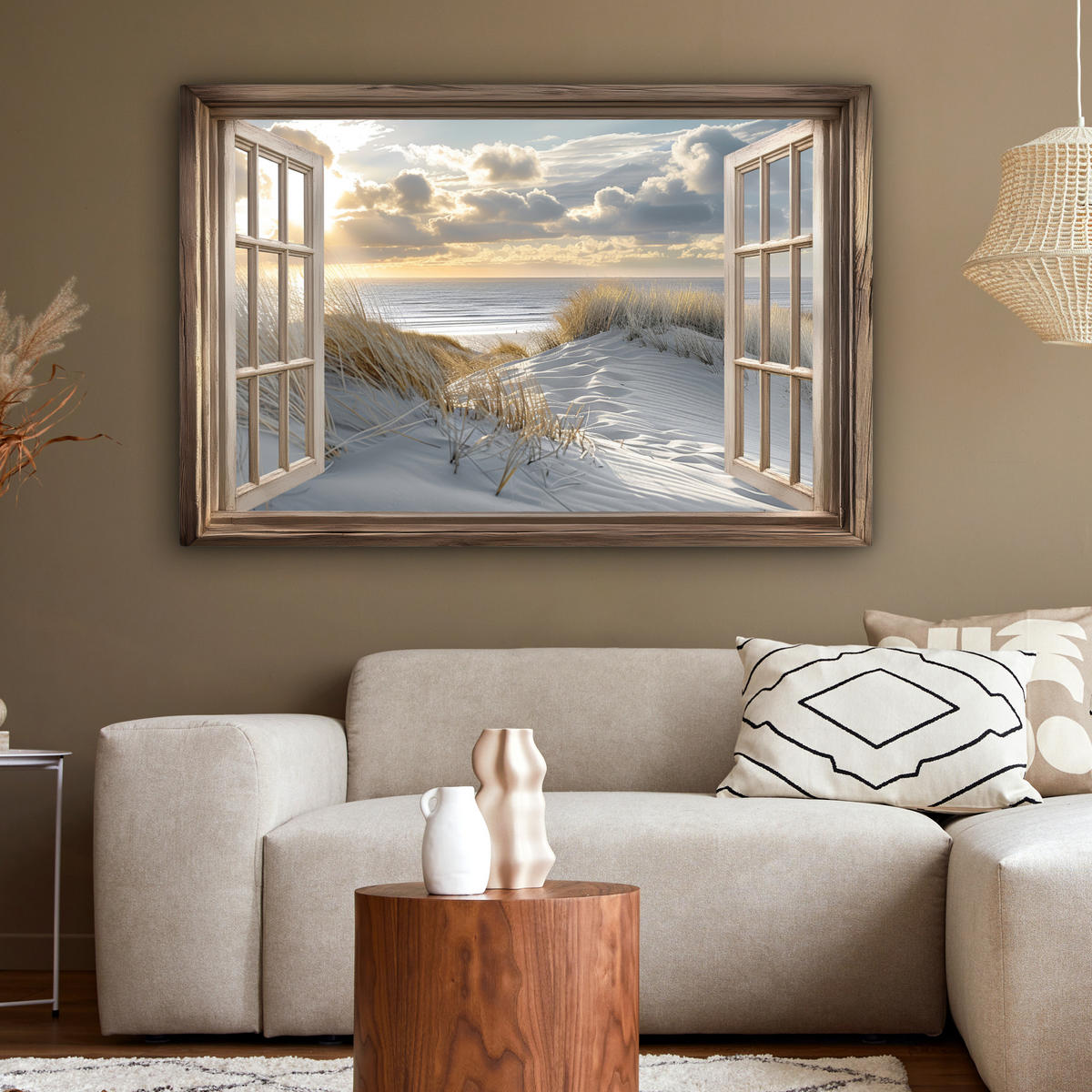 LEINWANDBILD Ausblick - Strand - Dünen - Meer - Natur Groß 140x90 cm - Sandfarben, Textil (140/90cm) - MuchoWow