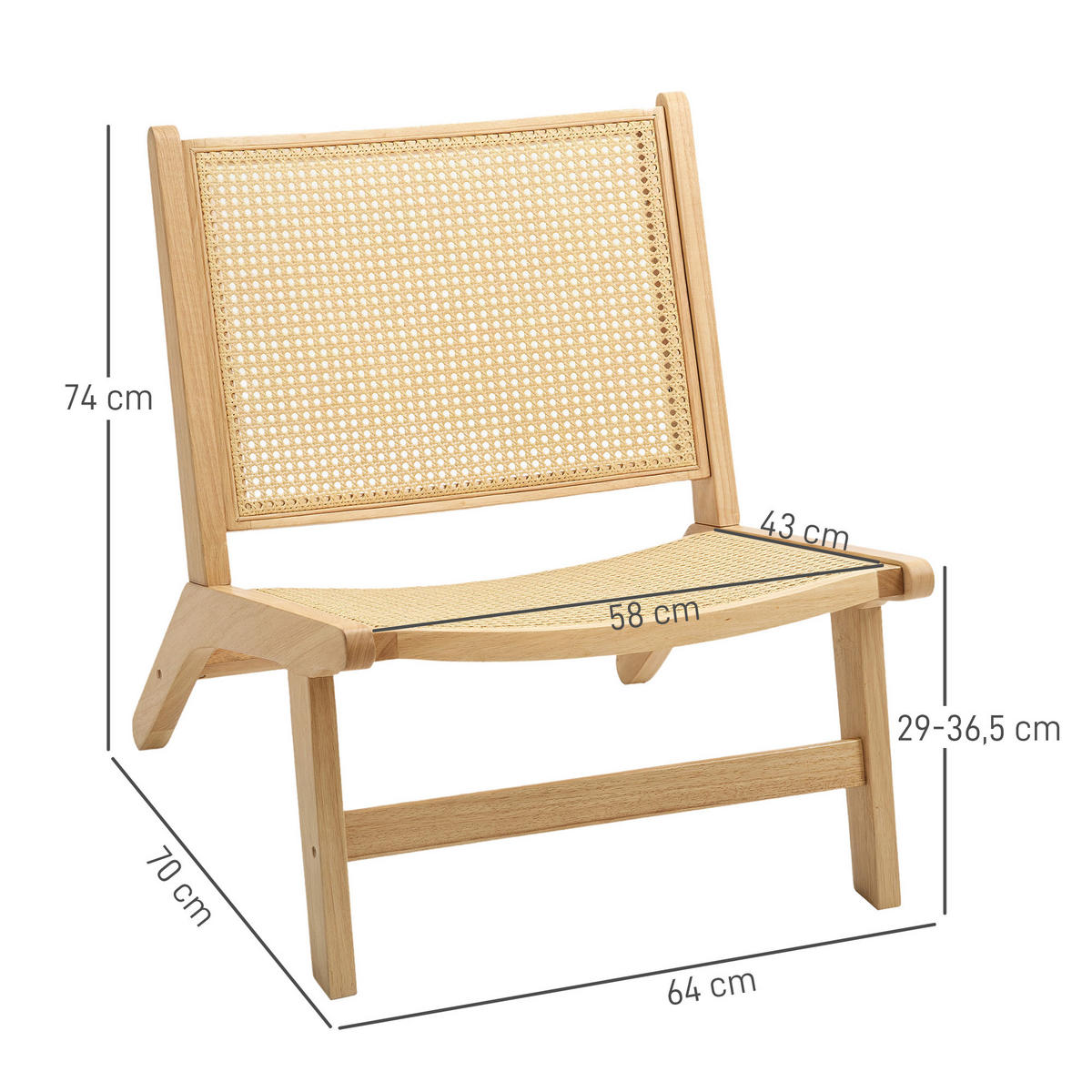 SESSEL mit Rattan-Rückenlehne, Naturfarben - Naturfarben, Kunststoff (64/74/70cm) - HOMCOM