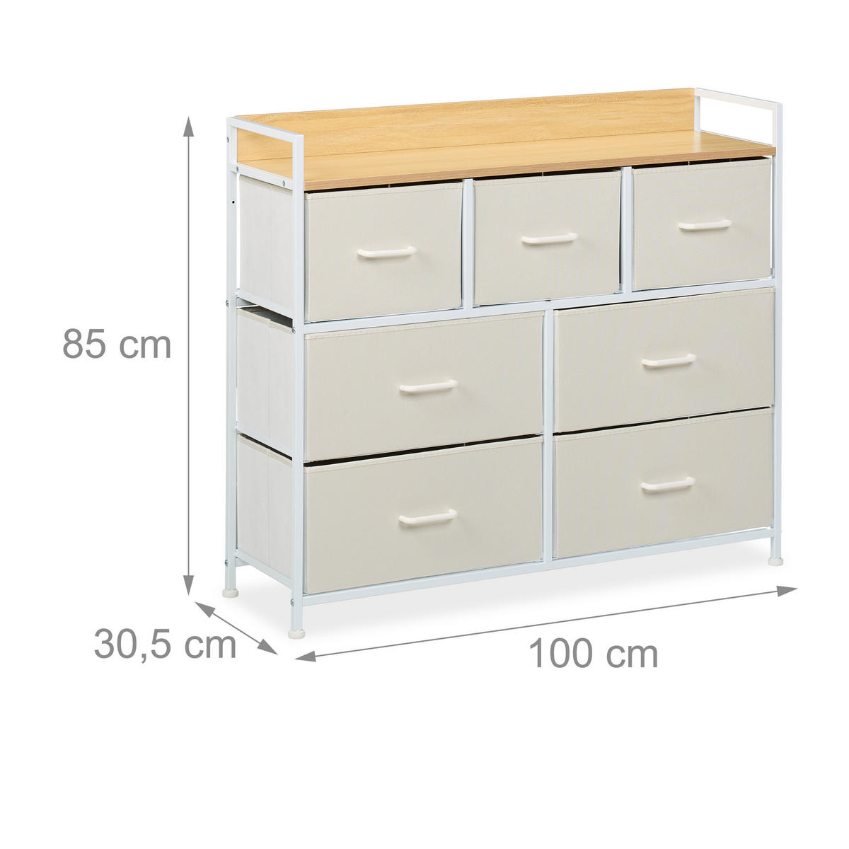 KOMMODE - Beige/Weiß, Holzwerkstoff/Kunststoff (100/85/30.5cm) - Relaxdays