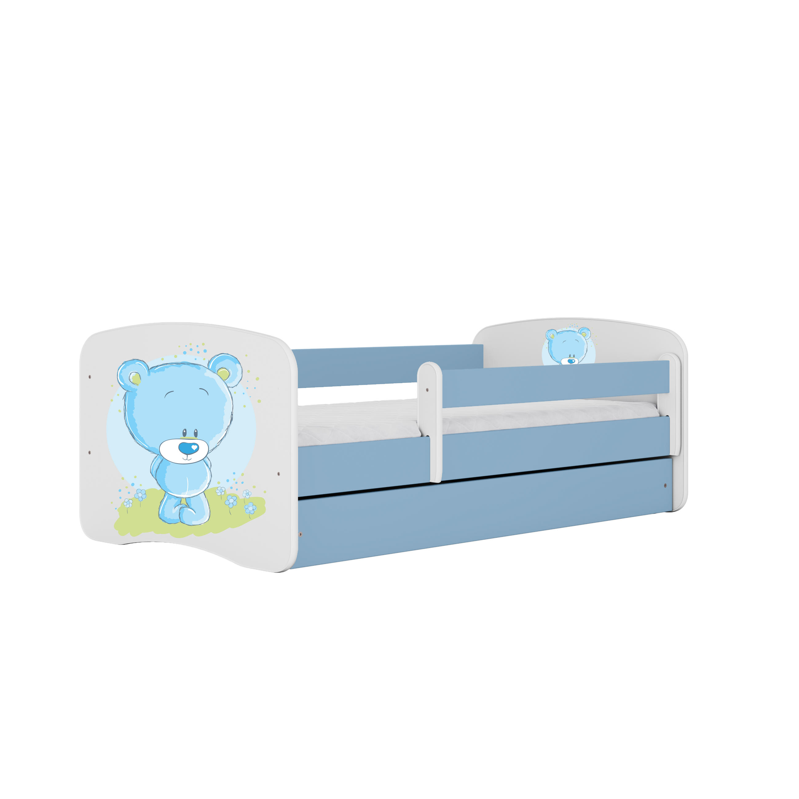 KINDERBETT blauer Teddybär Blumen mit Schublade 140/70 80/61/144 - Blau, Holzwerkstoff (70/140cm) - RAUMHIRSCH FURNITURE