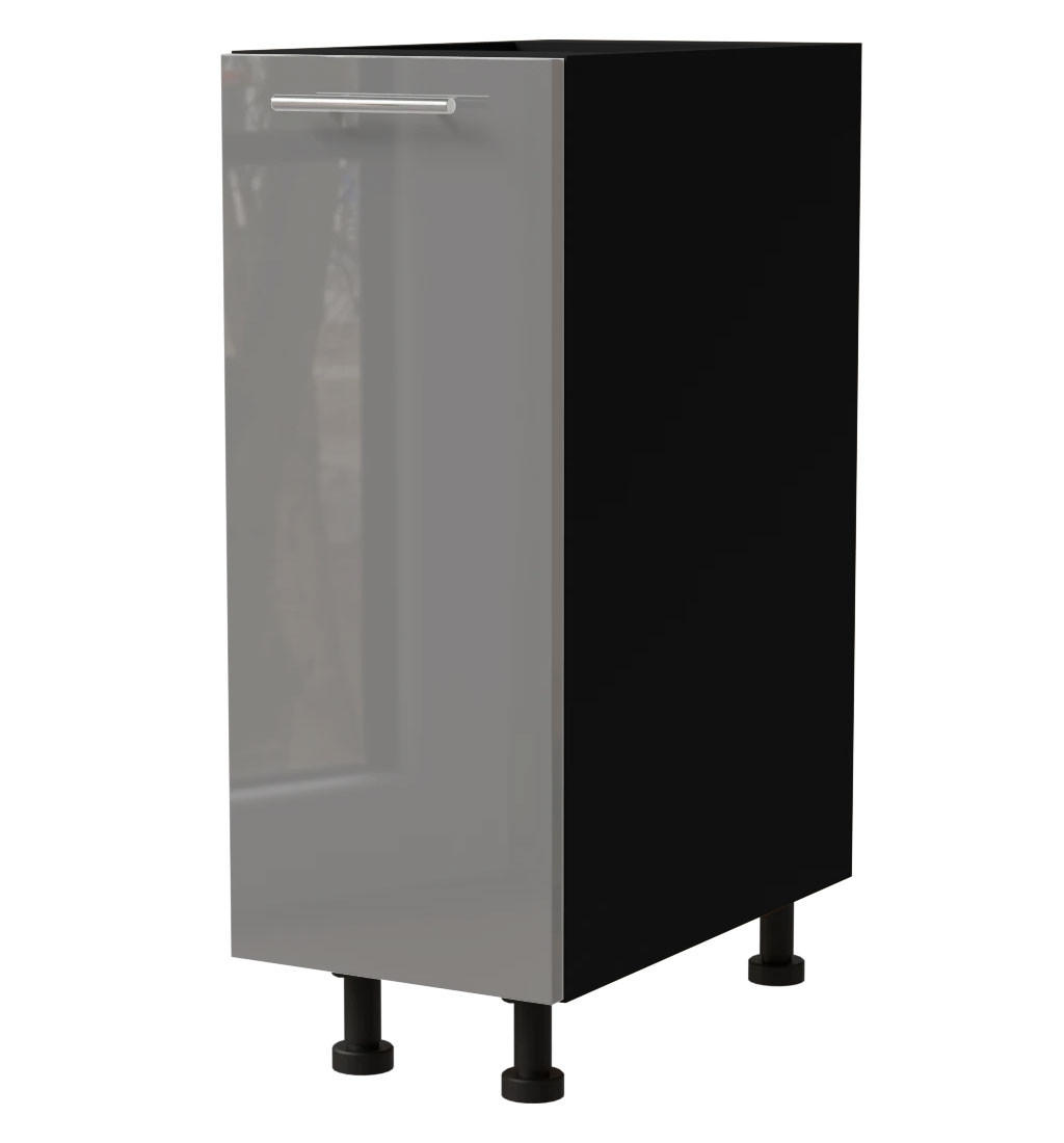 KÜCHENUNTERSCHRANK Essen D1D/20 Grau Hochglanz / Schwarz Matt 20 / 50 / 82cm - Schwarz/Grau, Holz/Holzwerkstoff (20/82/50cm) - Feldmann-Wohnen