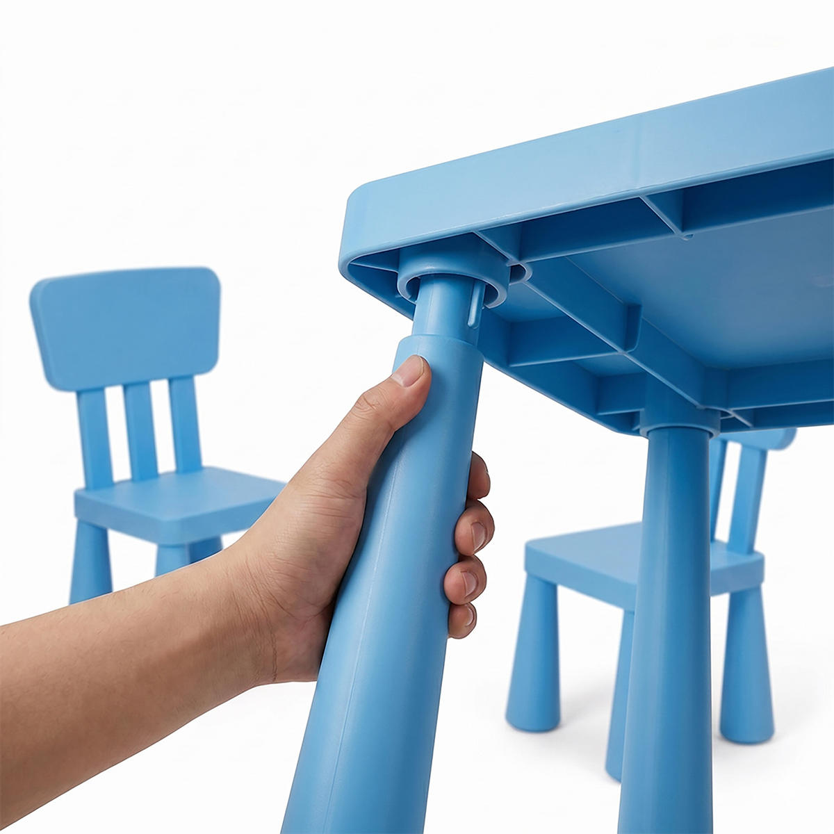 SESTAVA Modrá 3dílný-set dětský stůl 2 židle plast - modrá, plast (77/48/55cm) - Relaxdays
