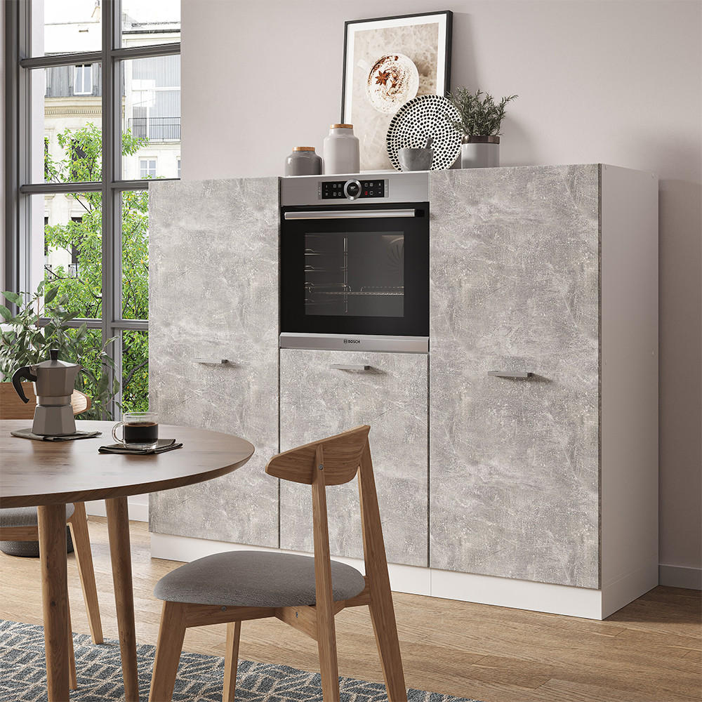 KÜCHENBLOCK R-Line Beton/Weiß 180 cm ohne AP - Schieferfarben/Weiß, Holzwerkstoff (180/81.6/46cm) - Vicco