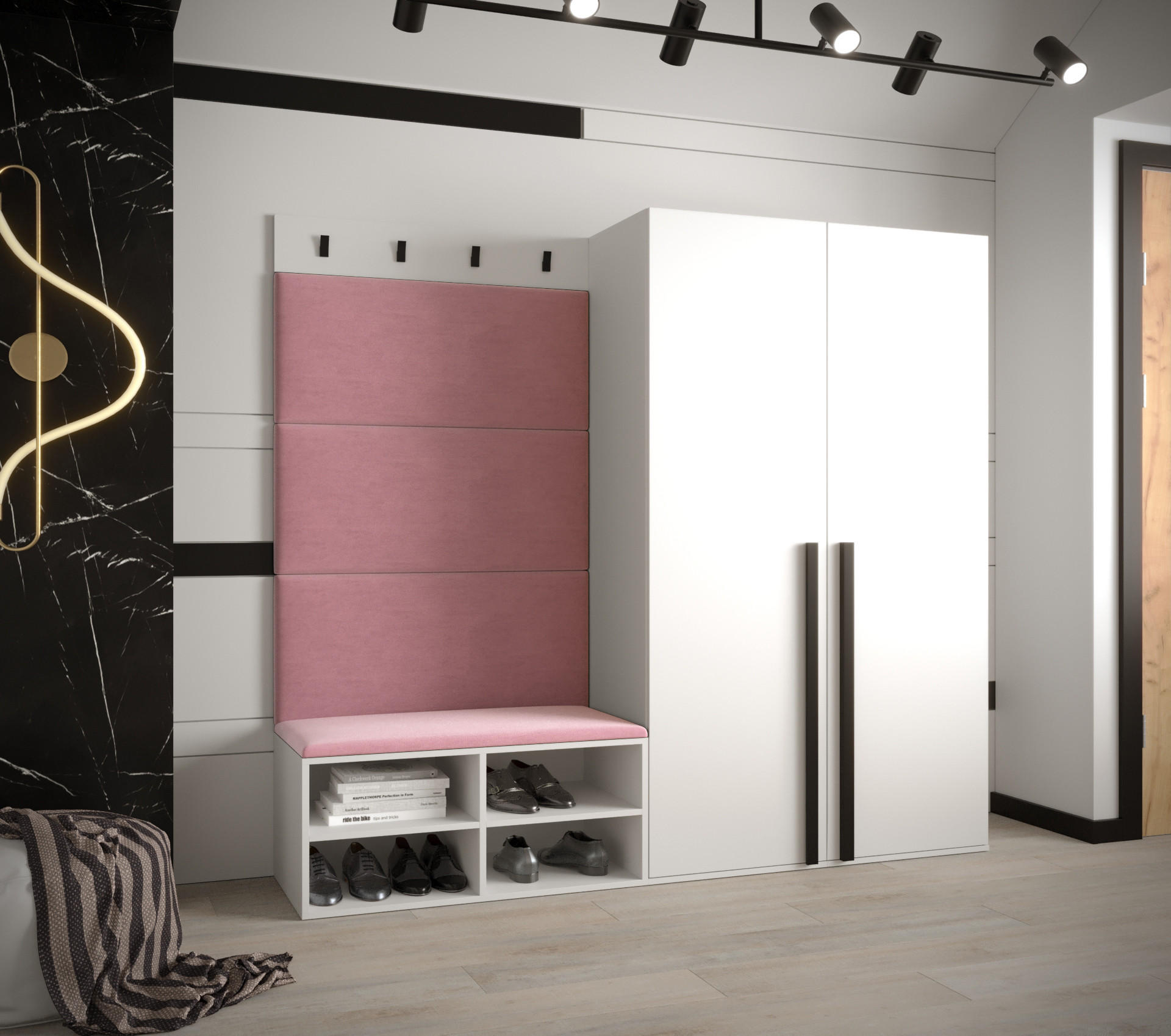 GARDEROBEN-SET 184/184/42 - Pink/Schwarz, Holz/Kunststoff (184/184/42cm) - MÖBEL KRYSPOL