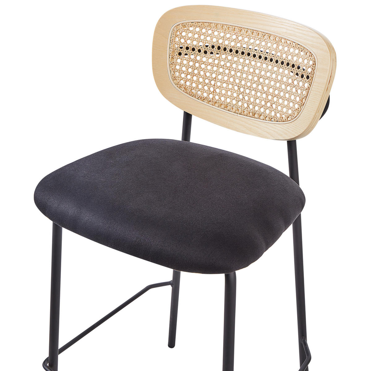 BARSTUHL 2er-Set Rattan Schwarz Mayetta - Naturfarben, Textil (45/90/43cm) - Beliani