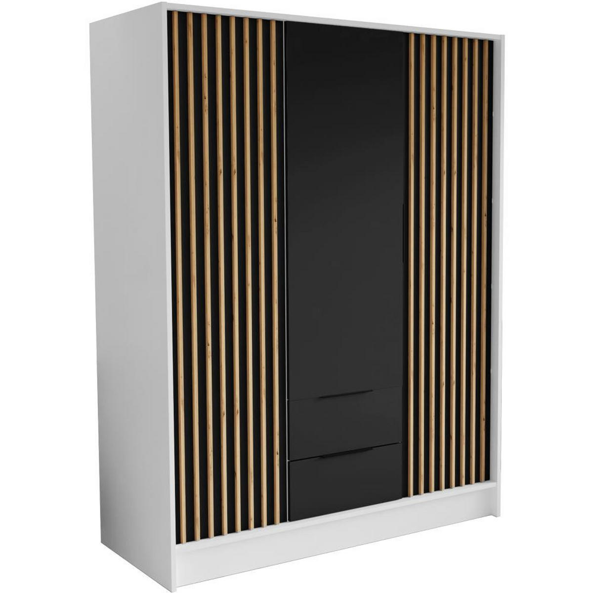 DREHTÜRENSCHRANK Nero 150/51/200 cm mit Lamellen weiß+schwarz - Schwarz/Weiß, Holzwerkstoff (150/200/51cm) - Beautysofa