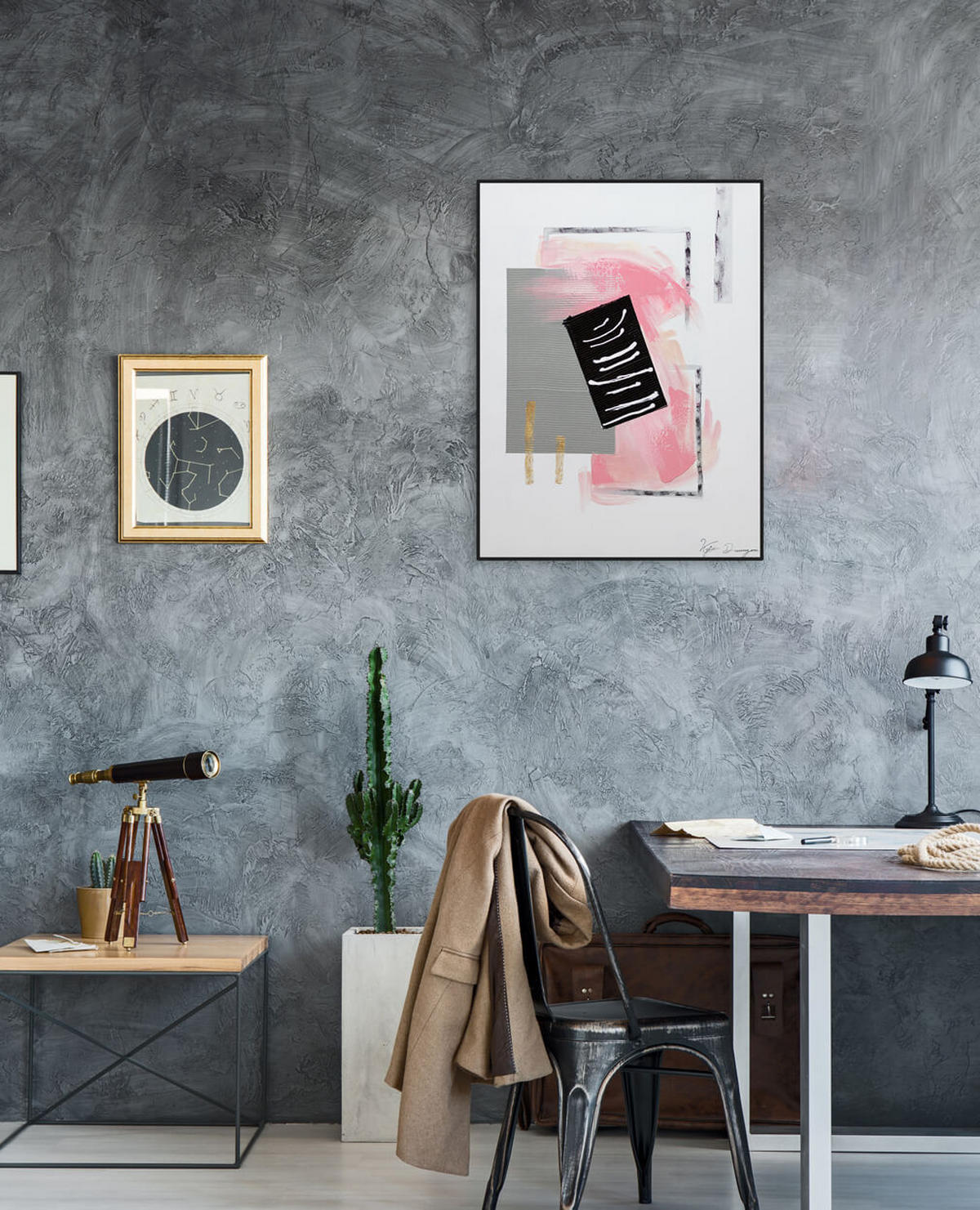 ACRYLBILD HANDGEMALT 60/80 cm - Pink/Grau, Holz/Textil (60/80cm) - KUNSTLOFT