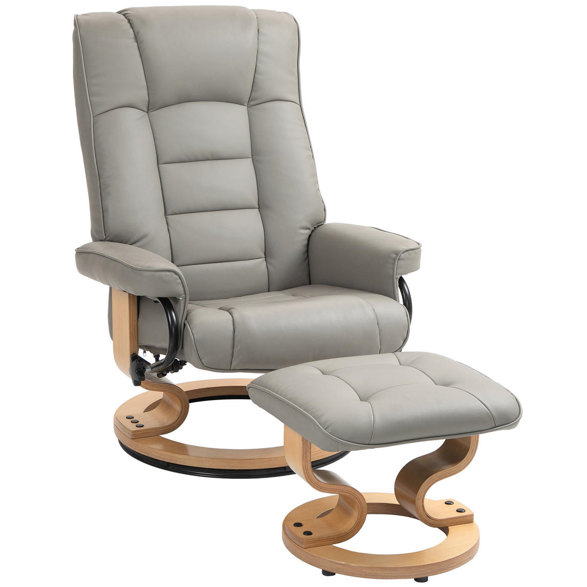 RELAXSESSEL DE-07511 mit Hocker, drehbar & neigbar, Kunstleder Grau - Grau, Holz (85/104/76cm) - ComfortXL