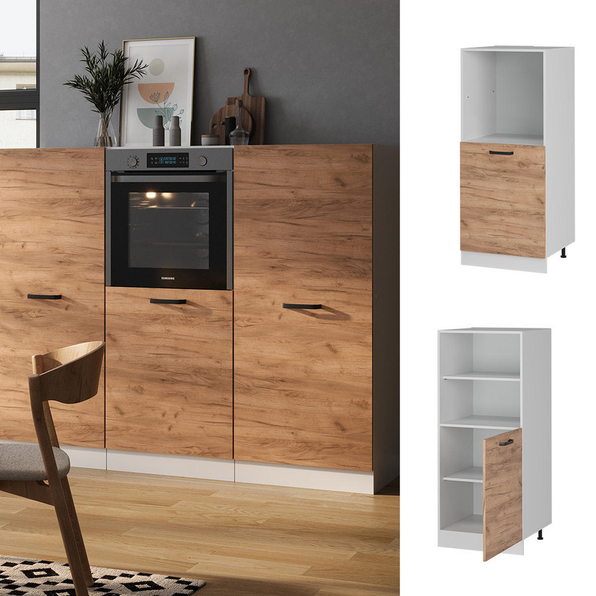 HERDUMBAUSCHRANK R-Line Goldkraft Eiche 60 cm - Honigeiche/Weiß, Holzwerkstoff (60/143/57cm) - Vicco