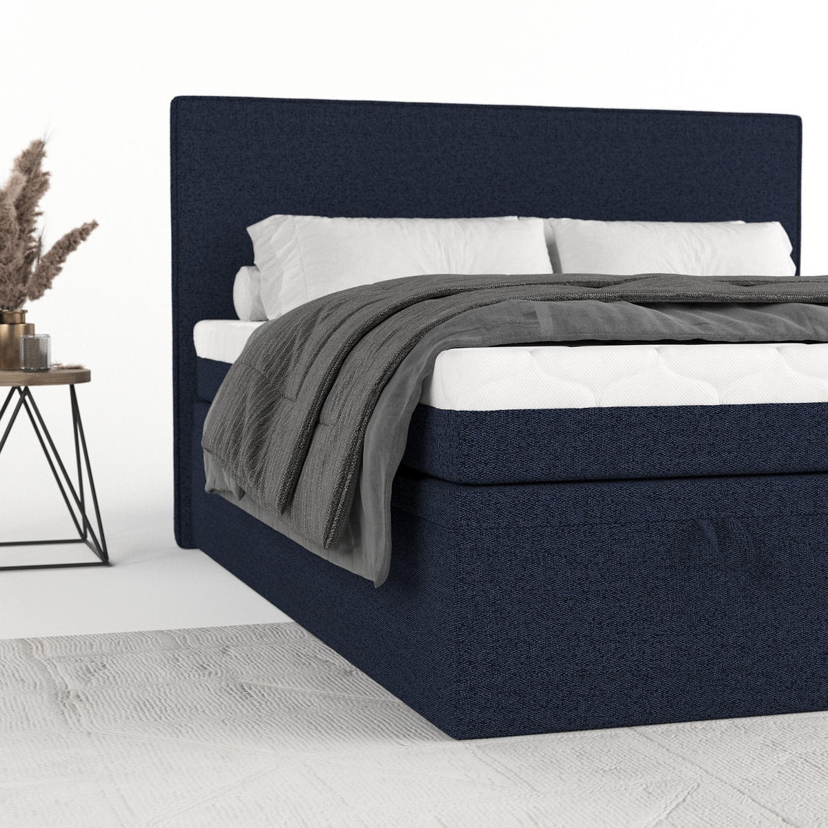 BOXBETT Zalla 200/200 cm Marineblau im Riva Stoff - Schwarz/Dunkelblau, Holz/Holzwerkstoff (200/200cm) - AltaBeds