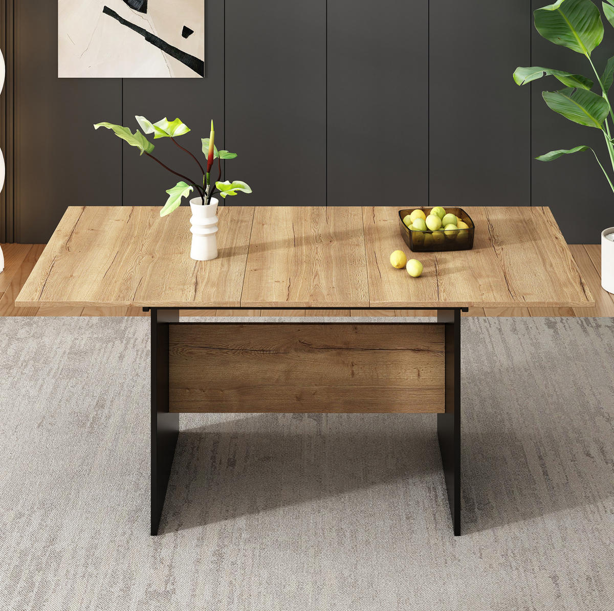 ESSTISCH 80x180x75 cm in Schwarz und Dunkel-Walnuss aus MDF ausziehbar im modernen minimalistischen Design - Schwarz, Holzwerkstoff (80/180/75cm) - Modfu