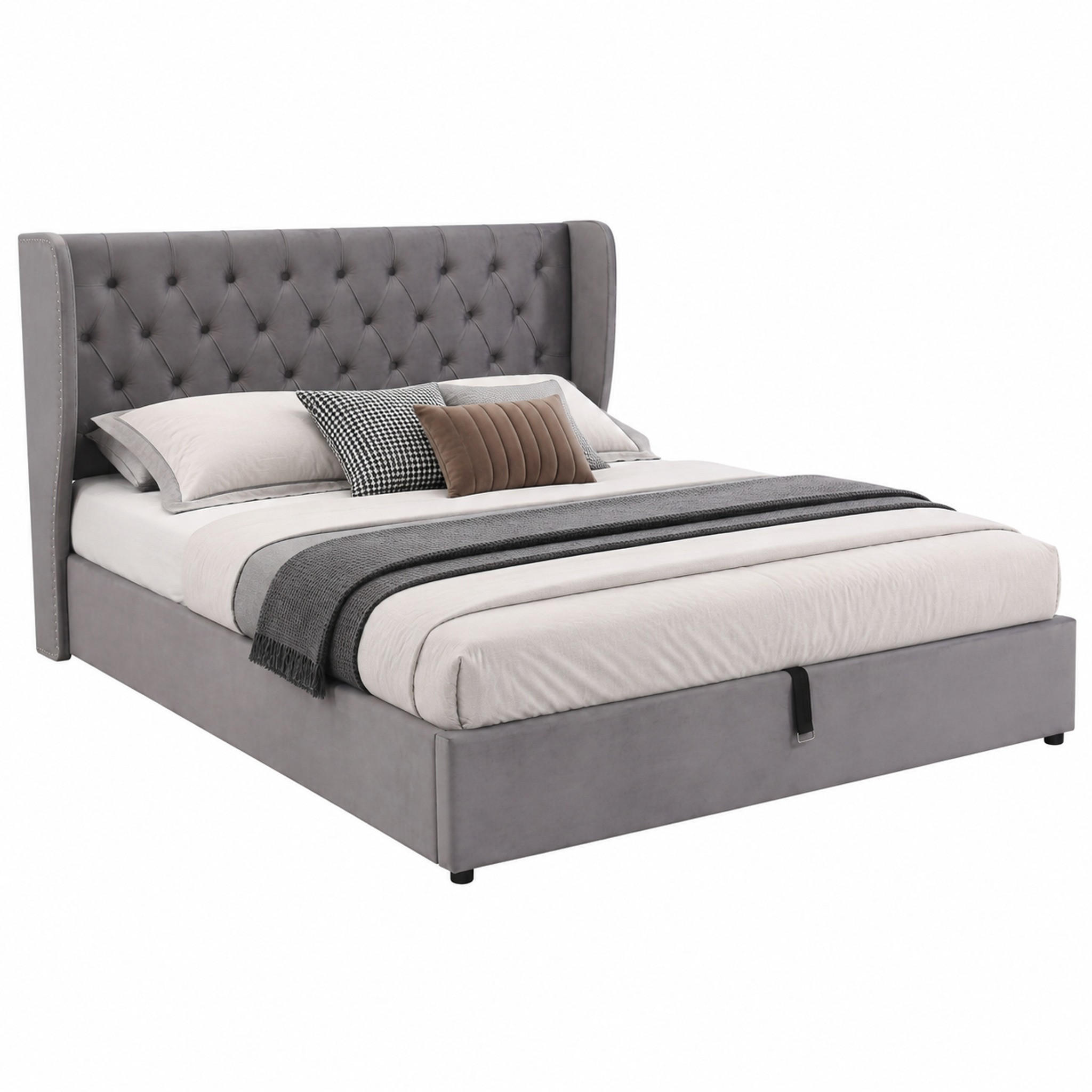 POLSTERBETT mit Bettkasten 140x200 cm Samt Grey - Grau, Metall (140/200cm) - Meubliv
