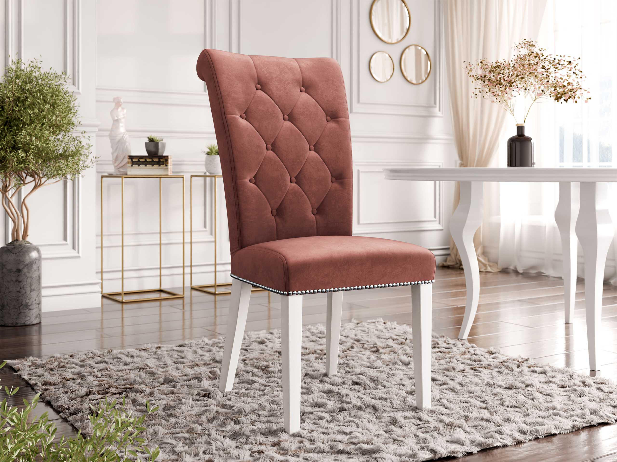 POLSTERSTUHL Christina, Holzfarbe: Weiß - Weiß/Rosa, Holz/Textil (47/103/68cm) - MIRJAN24