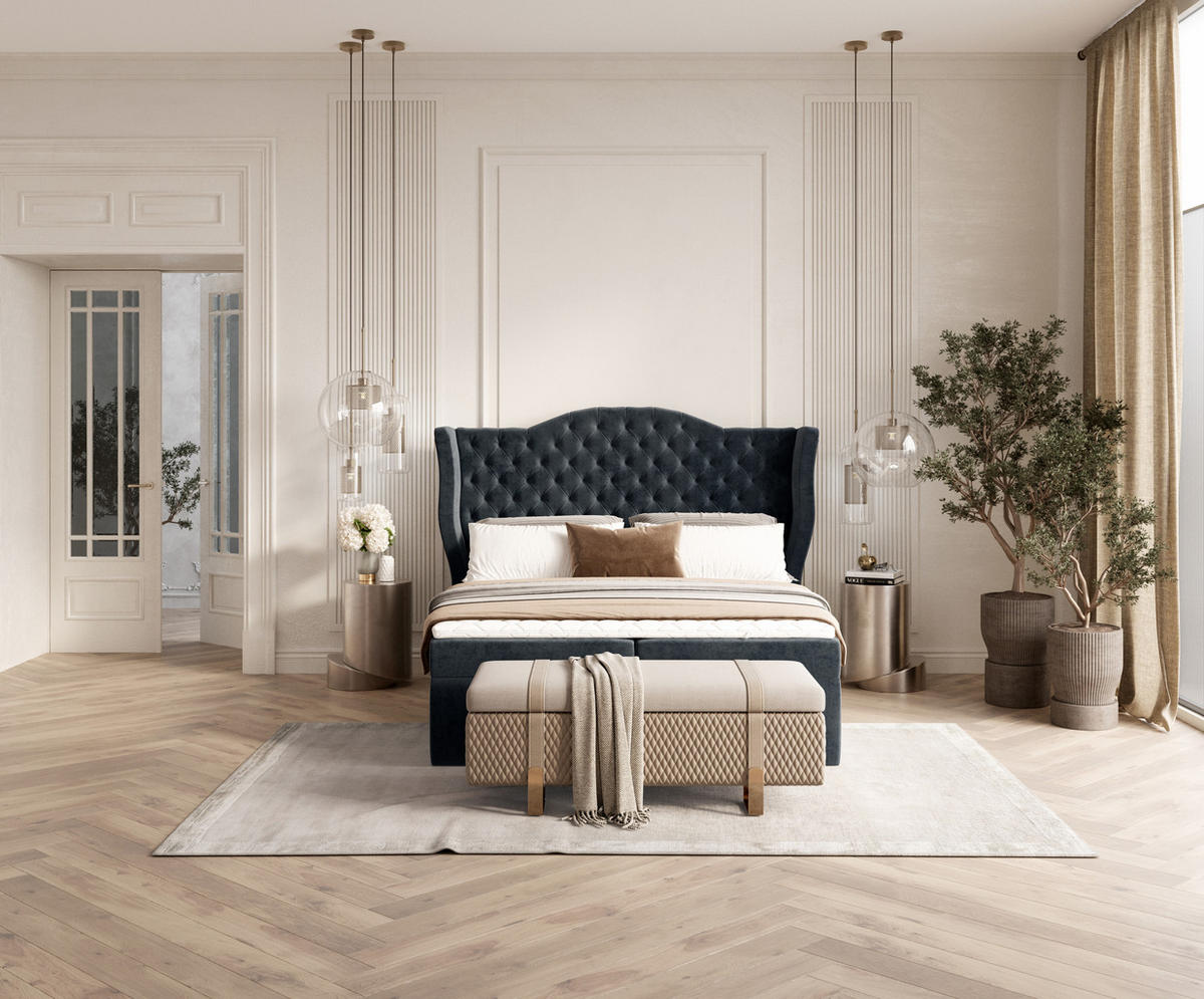 BOXBETT Royal Anthrazit 160/200 cm im Samtstoff - Anthrazit/Schwarz, Holz/Holzwerkstoff (160/200cm) - Maison de Reve