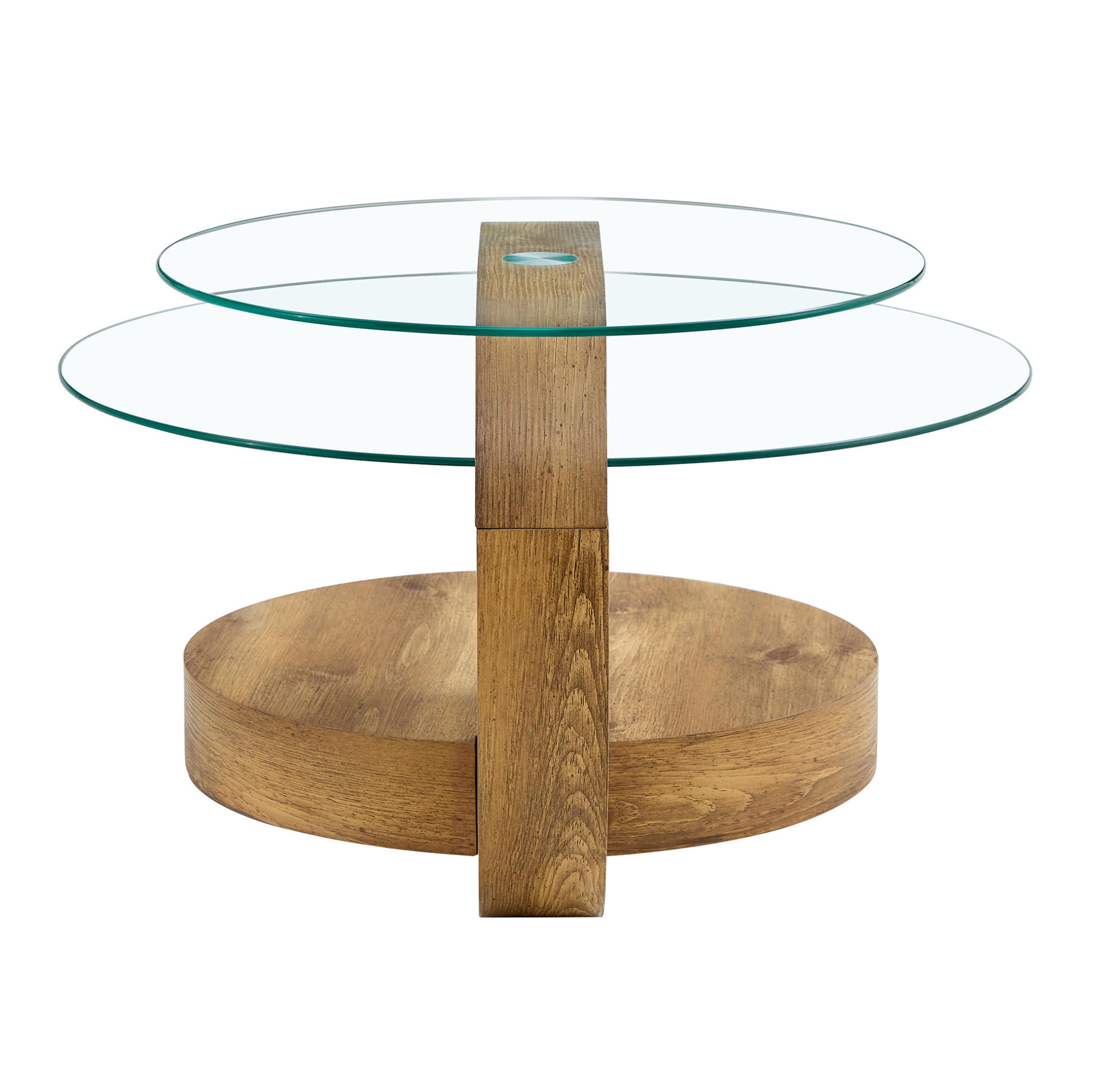 COUCHTISCH 69,8 cm aus Glas und MDF mit Ablagen in Holzoptik - Klar, Holzwerkstoff (69.8/69.8/49.8cm) - Flora Grace