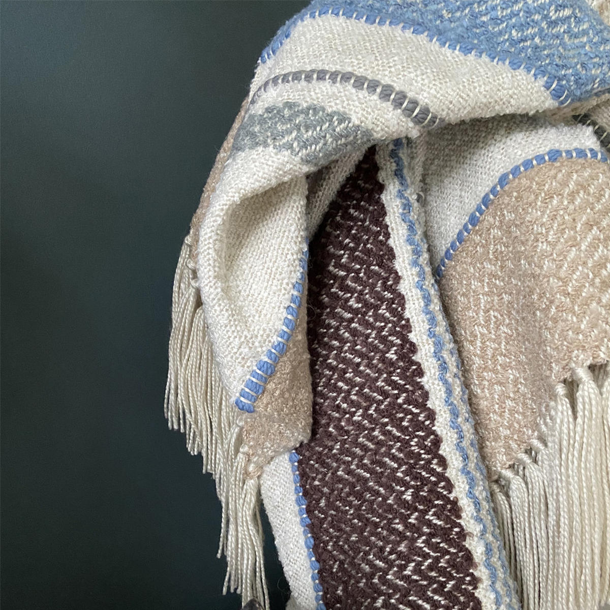 DECKE Mehrfarbig Beige Bouclé - Pastellblau/Multicolor, Textil (125/150cm) - Malagoon