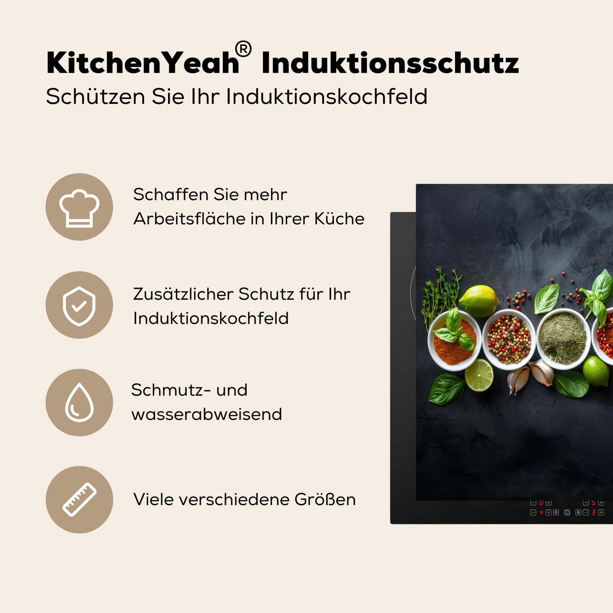 HERDABDECKPLATTE Kräuter - Gewürze - Konkrete Optik - Stilleben Herdabdeckung Induktionsfeld 60x52 cm - Multicolor, Kunststoff (60/52/0.2cm) - MuchoWow