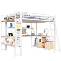 HOCHBETT 140/200 cm aus Metall/MDF mit Schreibtisch, LED-Lichtleiste und Stauraum Weiß - Weiß, Metall (140/200cm) - Modenvie