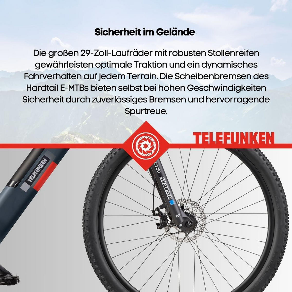 E-BIKE Mountainbike Aufsteiger M921 Für Damen u. Herren 468 Wh Heckmotor 7-Gang-Kettenschaltung 29 Zoll - Grau, Metall (114.6cm) - Telefunken