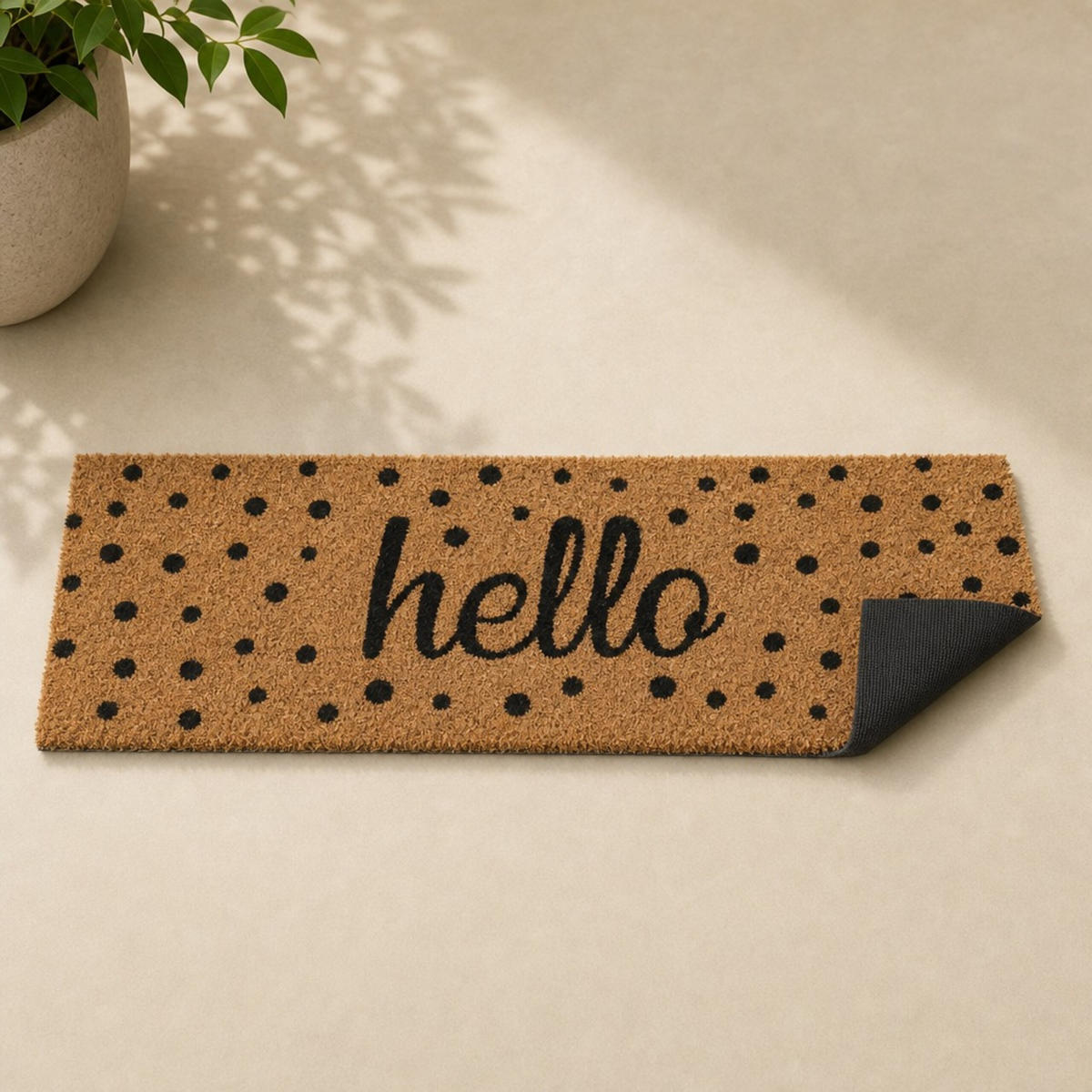 FUSSMATTE Natur Schwarz Hello 75x25 cm - Hellbraun, Kunststoff/Textil (75/25cm) - Relaxdays