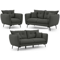 SITZGARNITUR 3+2+1 Nordloft Dunkelgrau Samt - Dunkelgrau/Schwarz, Holz/Textil (204/86/100cm) - S-Style Möbel