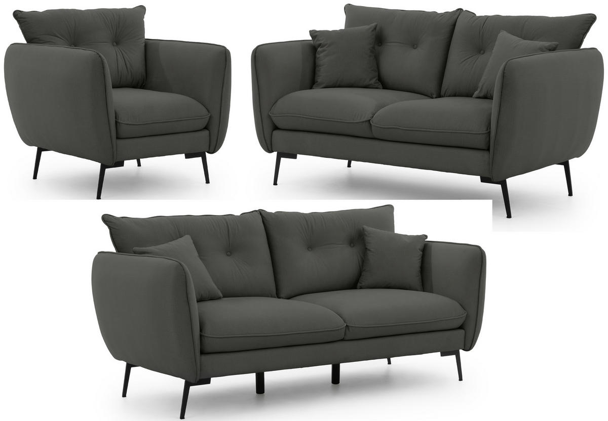 SITZGARNITUR 3+2+1 Nordloft Dunkelgrau Samt - Dunkelgrau/Schwarz, Holz/Textil (204/86/100cm) - S-Style Möbel