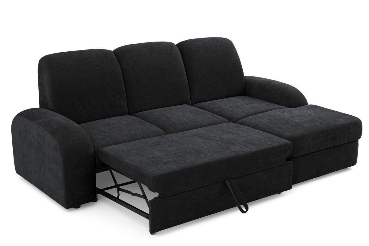 ECKSOFA VIBE S Rechts mit Schlaffunktion 130x202 Chenille Anthrazit - Anthrazit/Schwarz, Holz/Kunststoff (156/255cm) - Muffo